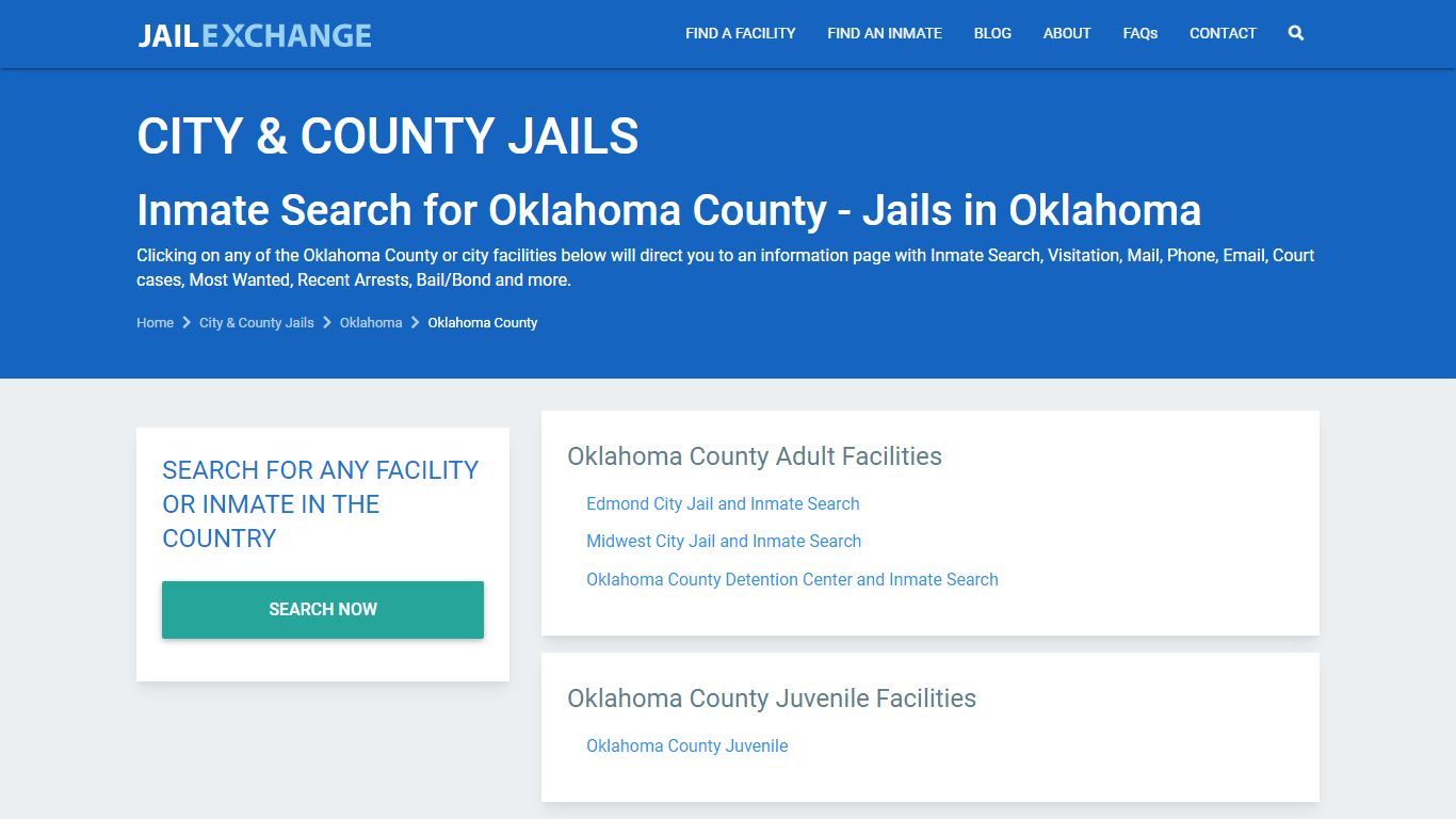 Inmate Search for Oklahoma County | Jails in Oklahoma - JAIL EXCHANGE